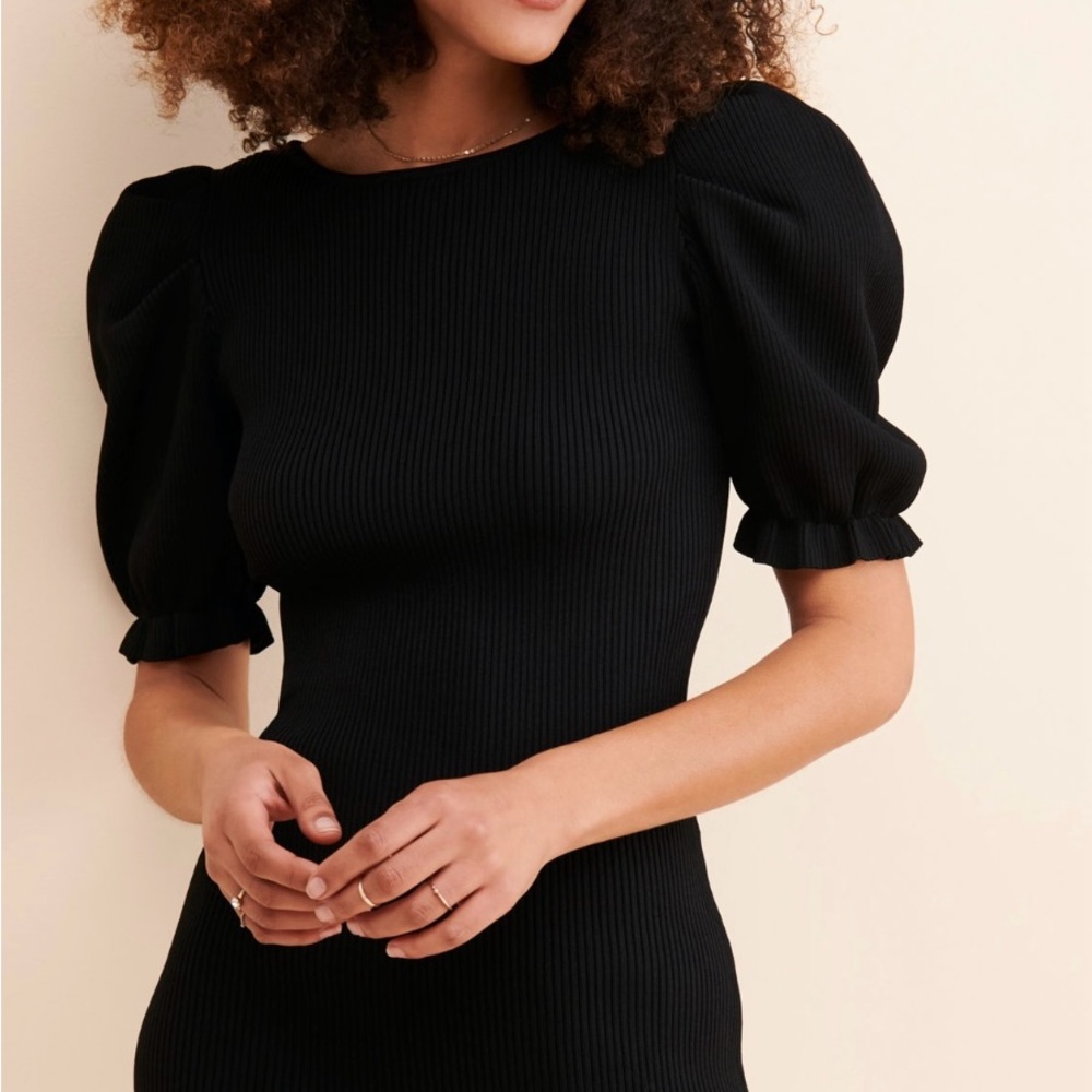 Elegant Black Puff Sleeve Dress